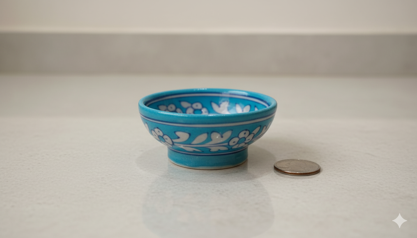 3 Inch Handcrafted Blue Pottery Bowl – Jaipur Mini Floral Ceramic Snack & Condiment Bowl | Indian Artisan Small Serving Bowl
