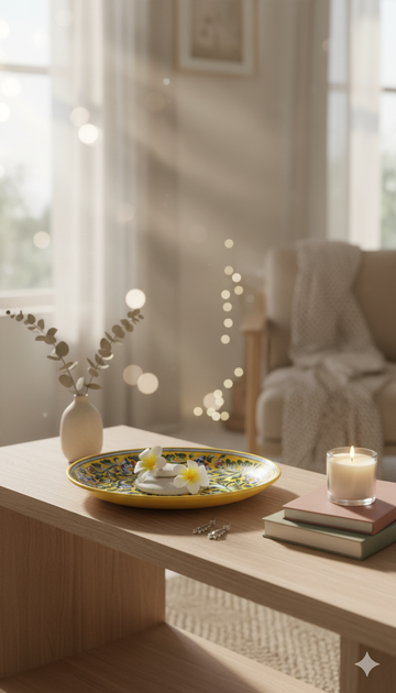 10 Inch Yellow Blue Pottery Oval Plate – Jaipur Handcrafted Floral Ceramic Platter | Indian Artisan Oval Shape Serving Plates