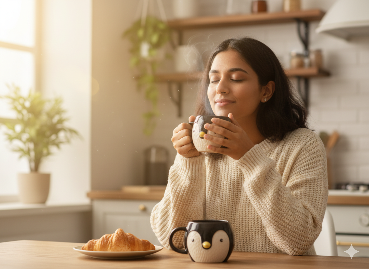 Cute Penguin Ceramic Cup Set of 2 – Handmade Animal Face Coffee & Tea Mugs | Fun Pottery Collectible Gift Pair