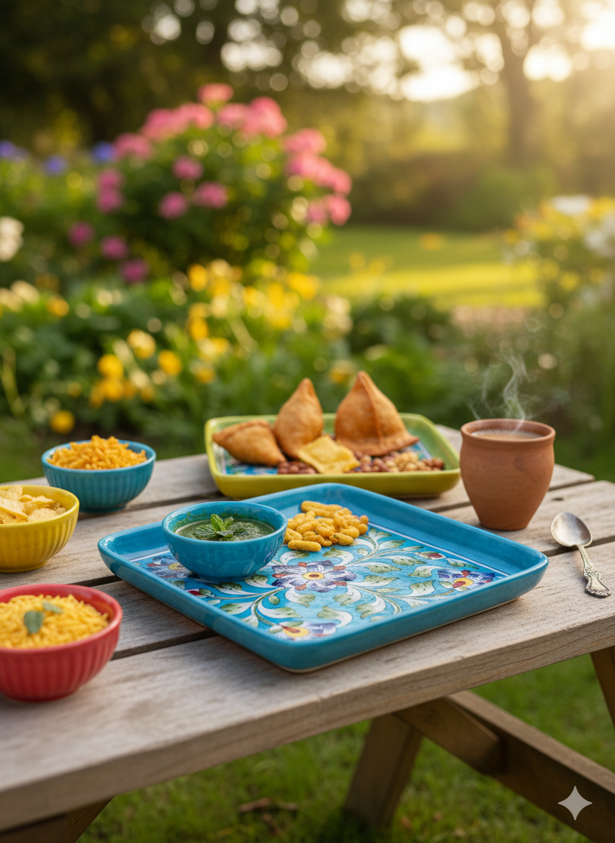 Hand-Painted Turquoise Blue Jaipur Blue Pottery Square Plate (8-Inch) - Traditional Indian Ceramic Snack, Dessert - Floral Motif.