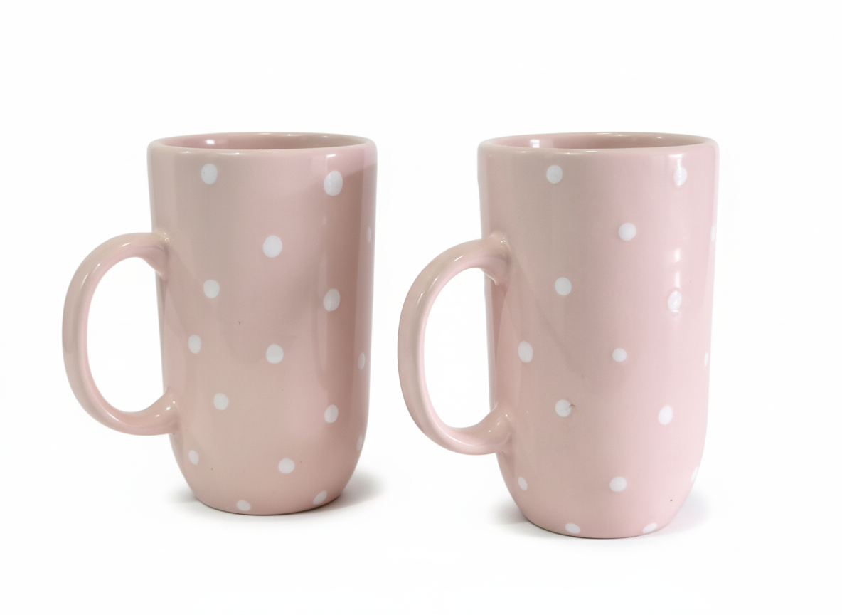 Handmade Pink Polka Dot Ceramic Mug Set of 2 – Cute Modern Pottery Coffee/Tea Cups | Microwave Safe, Gift for Her