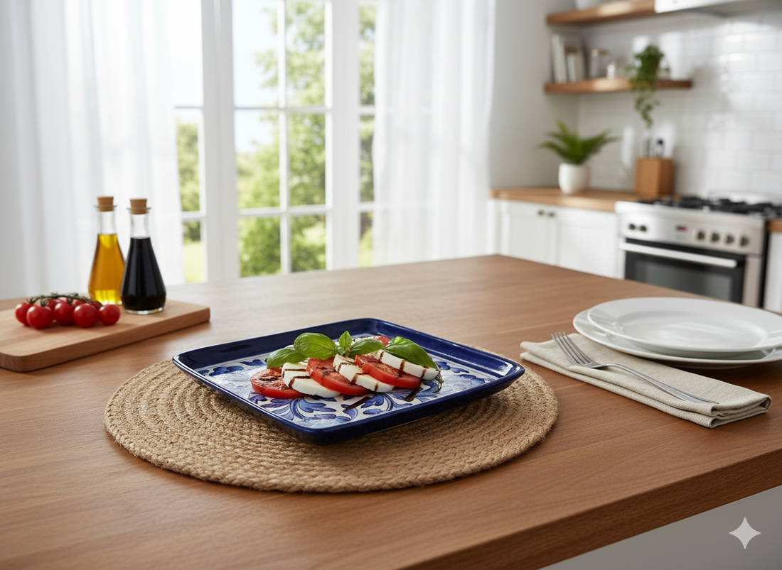 Hand-Painted Jaipur Blue Pottery Square Plate (8-Inch) - Traditional Indian Ceramic Snack, Dessert