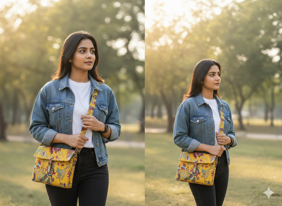 Jaipur Handcrafted Sling Bag – Yellow Floral Block Print Crossbody Bag | Eco-Friendly Indian Boho Laptop Bag