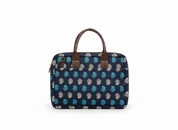 aipur Handcrafted Laptop Bag – Blue Block Print Office Tote | Stylish Eco-Friendly Travel Work Bag for Women