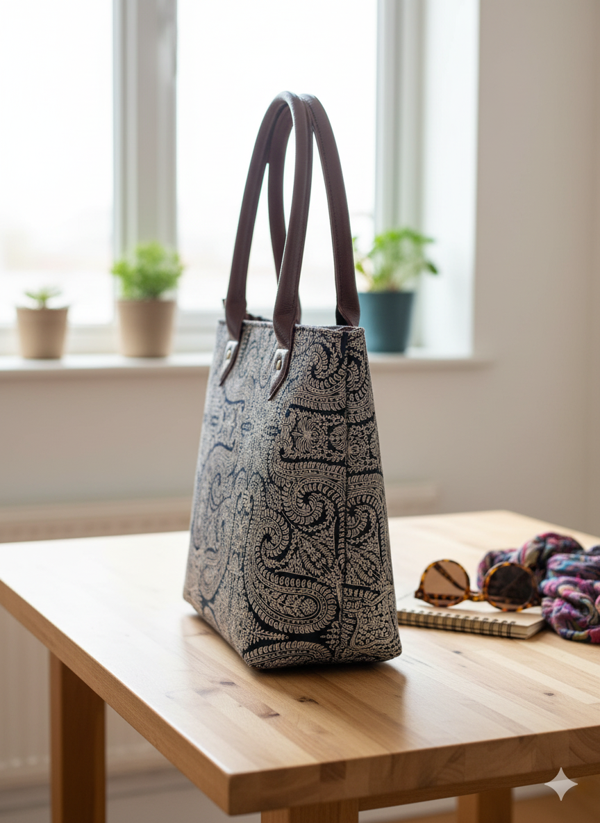 Jaipur Handcrafted Tote Bag – Paisley Print Canvas Handbag for Women | Sustainable Artisan-Made Fashion Bag