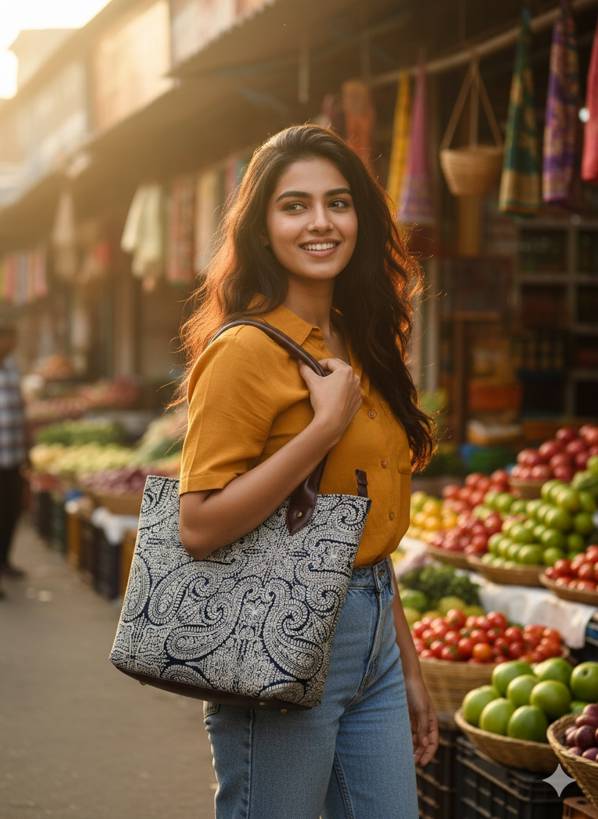Jaipur Handcrafted Tote Bag – Paisley Print Canvas Handbag for Women | Sustainable Artisan-Made Fashion Bag