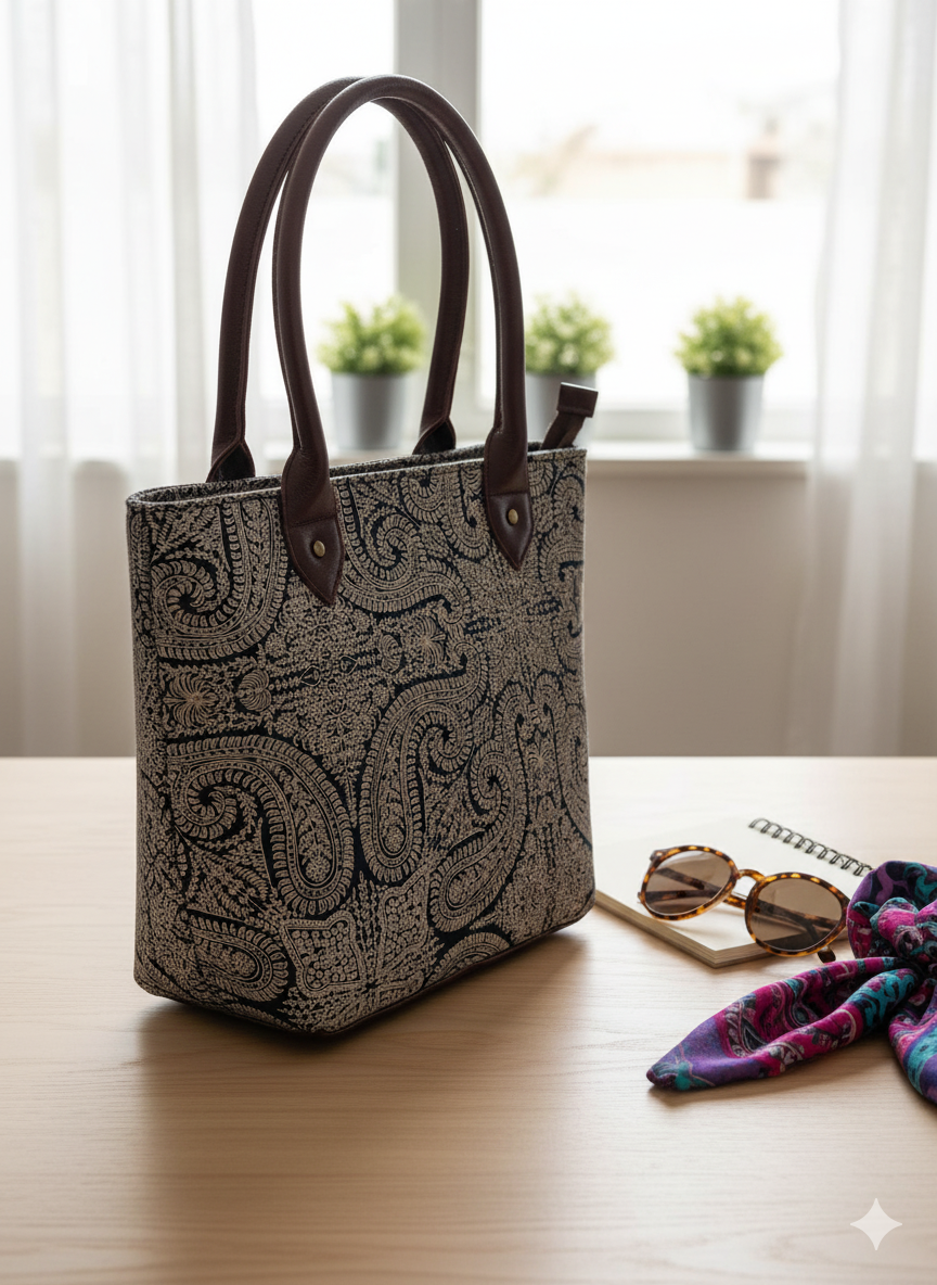 Jaipur Handcrafted Tote Bag – Paisley Print Canvas Handbag for Women | Sustainable Artisan-Made Fashion Bag