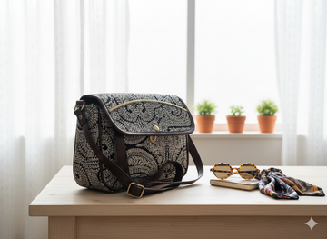 Jaipur Handcrafted Sling Bag – Black Paisley Print Crossbody | Eco-Friendly Artisan Fashion Purse for Women